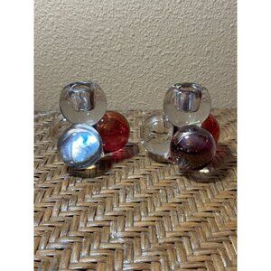 Westmoreland Glass Della Robbia Candleholder Vintage Rose Clear  Ball Stack Set